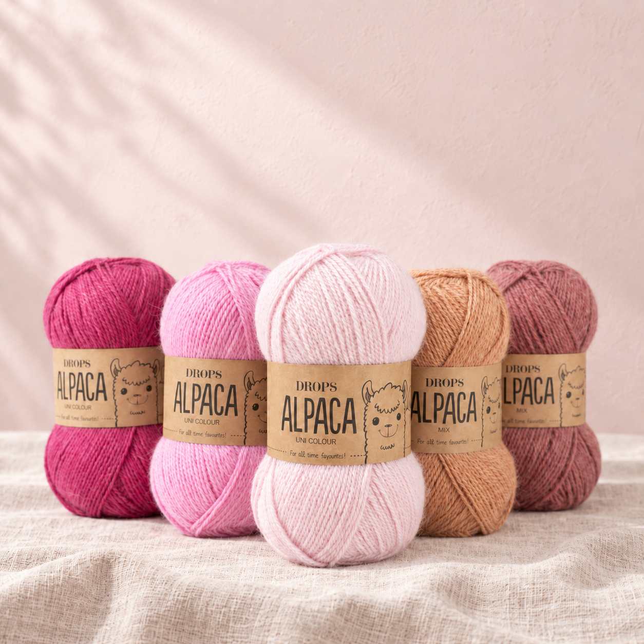 DROPS Alpaca -lankoja roosan ja luonnon sävyissä