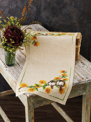 Broderisetti Ranunkeli & Harakka 36 x 86 cm