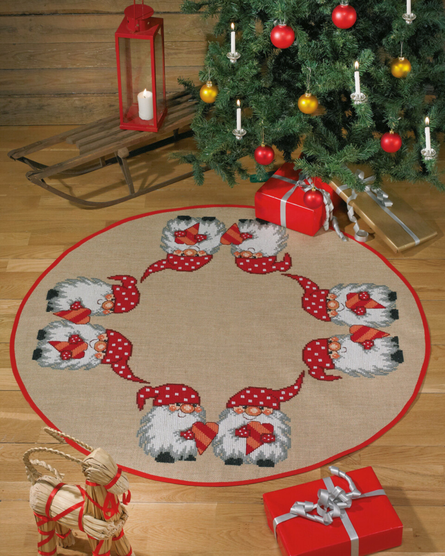 Kirjontakirjapakkaus Piste tontut Ø118 cm