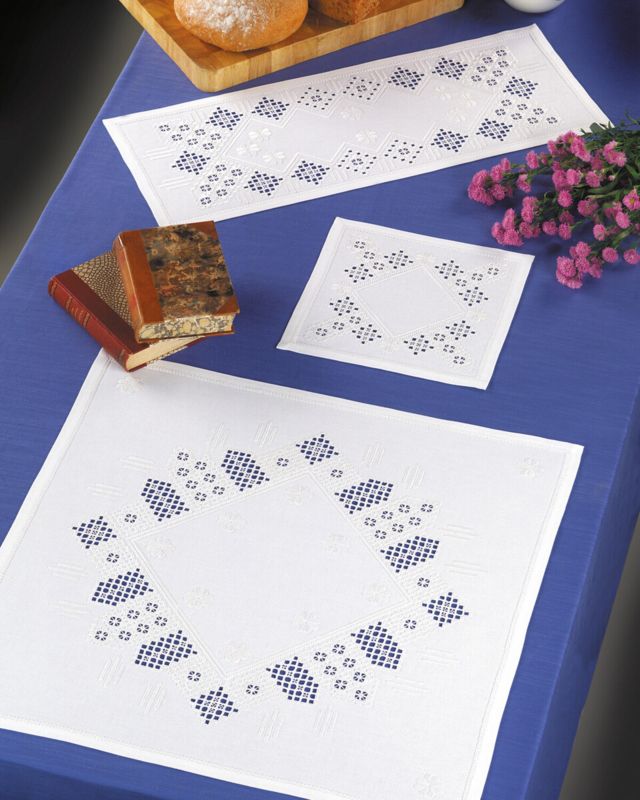 Kirjontasetti Valkoinen valkoisella 27 x 70 cm