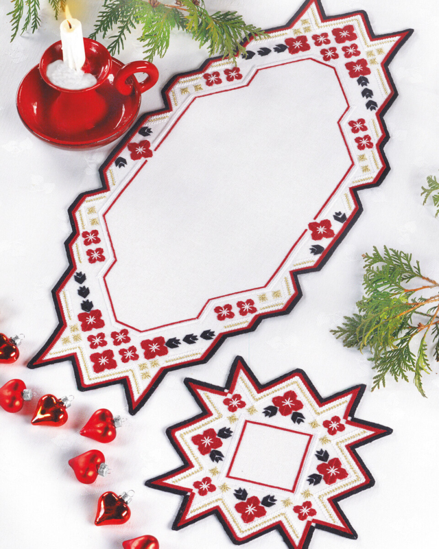 Kirjontapaketti Musta pitkäpistotyö 28 x 60 cm