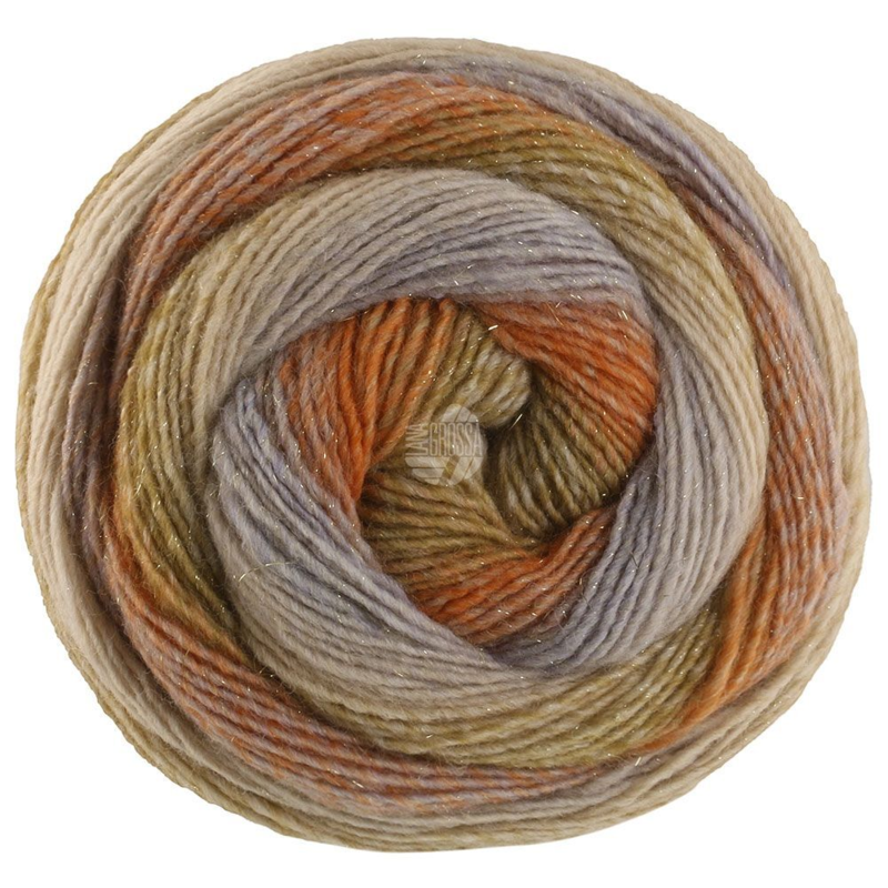 Lana Grossa Gomitolo Gala 4028 Hiekka/harmaanbeige/ruoste/oranssi/vihreänoranssi/khaki/ruokovihreä/vaalea beige