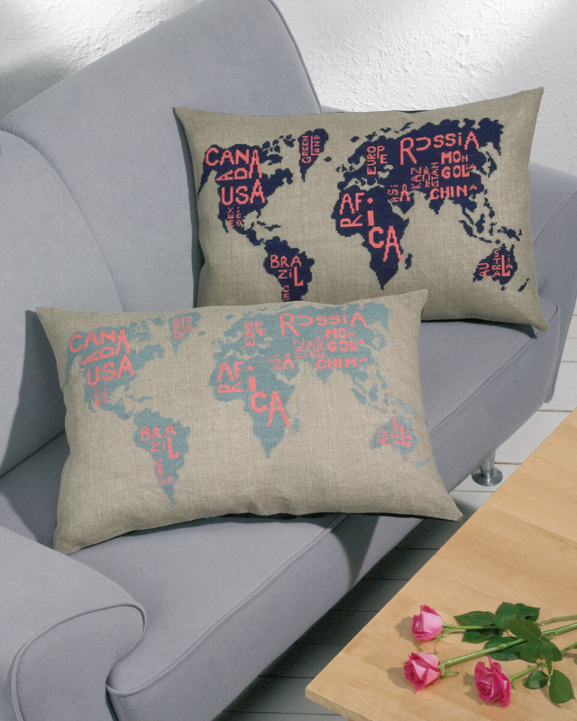 Kirjontapaketti Maailmankartta sininen 68 x 46 cm