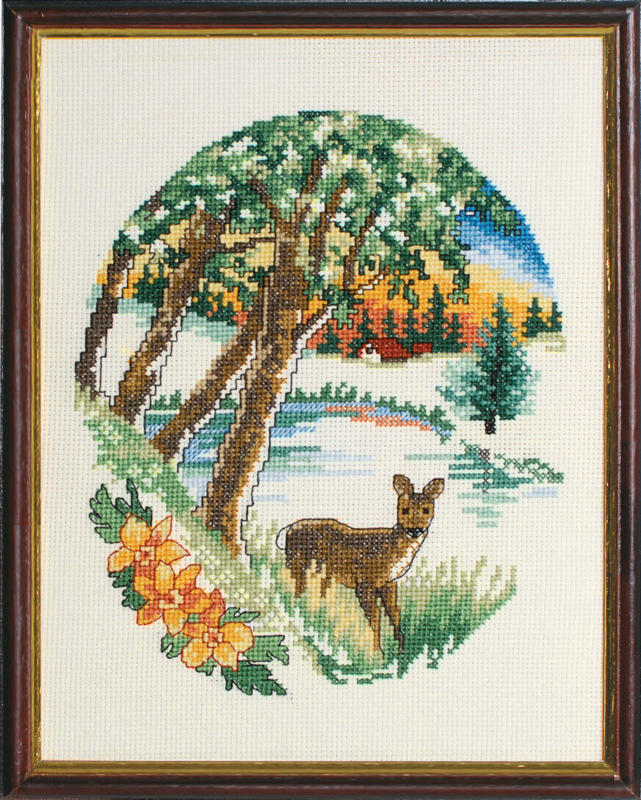 Kirjontapaketti Kauris järven rannalla 22 x 26 cm