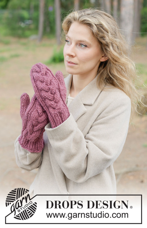 261-22 Thistle Twist Mittens by DROPS Design