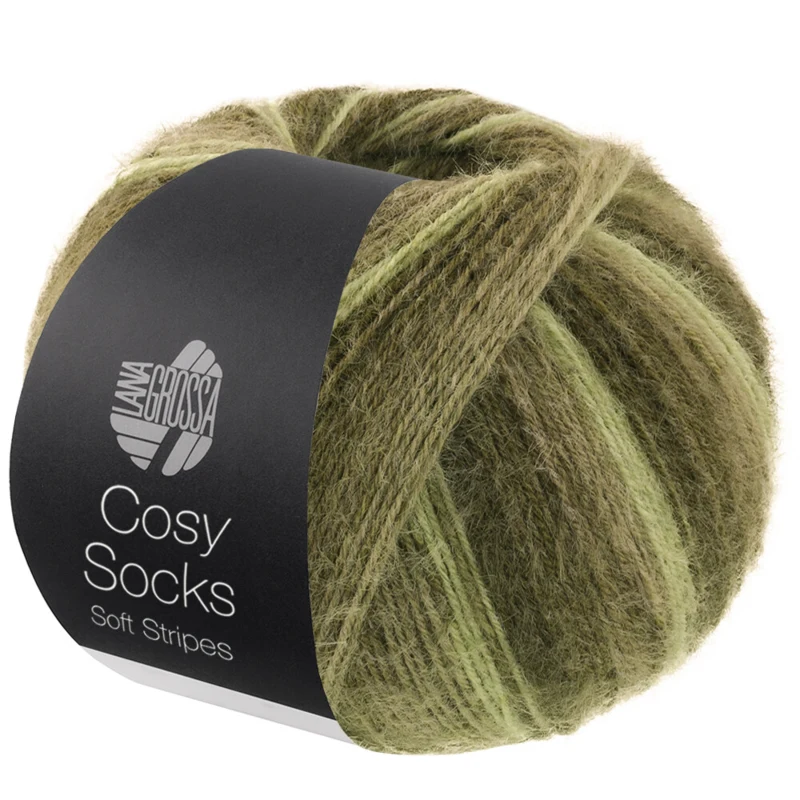 Lana Grossa Cosy Socks Soft Stripes 107 Vaaleanvihreä/resedanvihreä/harmaanvihreä/sammalenvihreä