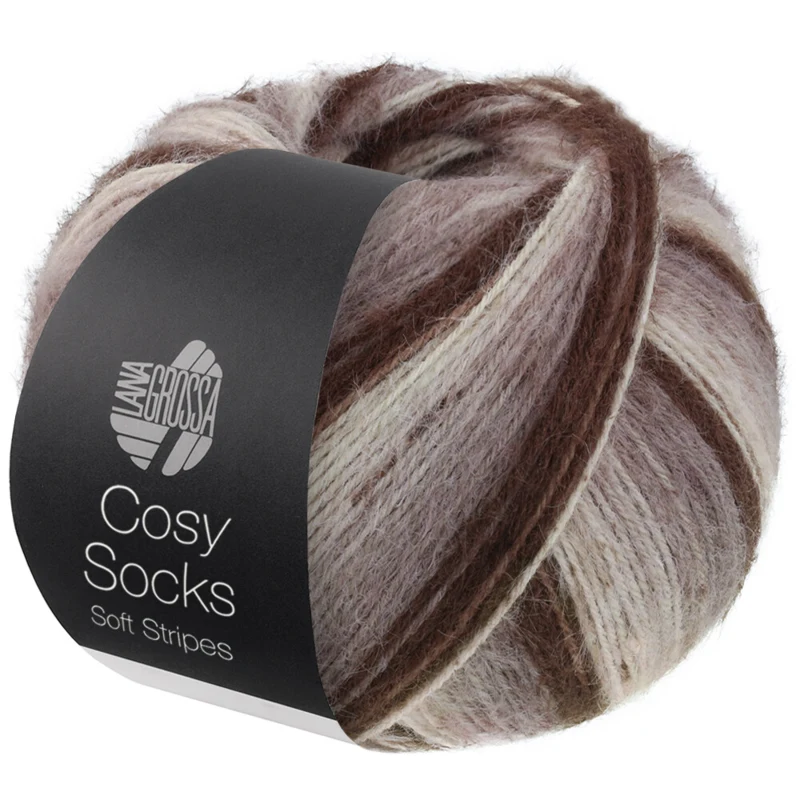 Lana Grossa Cosy Socks Soft Stripes 103 Mokkapruuni/harmaanruskea/beige/kerma