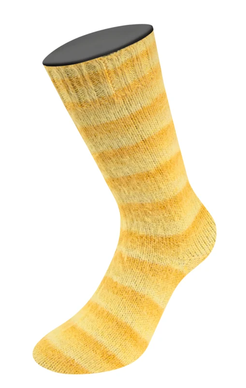 Lana Grossa Cosy Socks Soft Stripes 111 Keltainen/munankeltuainen/sahraminkeltainen