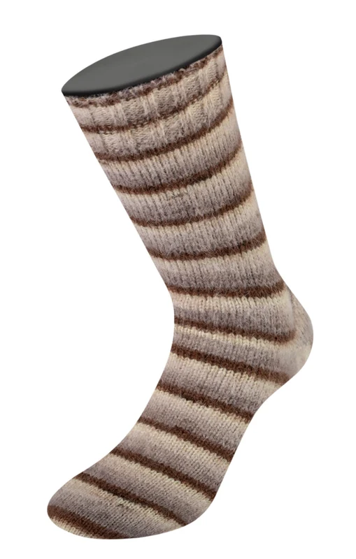 Lana Grossa Cosy Socks Soft Stripes 103 Mokkapruuni/harmaanruskea/beige/kerma