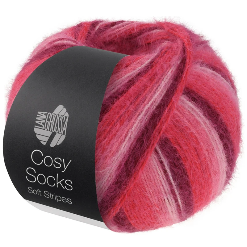 Lana Grossa Cosy Socks Soft Stripes 105 Bordeaux/vaaleanpunainen/vadelma/pinkki