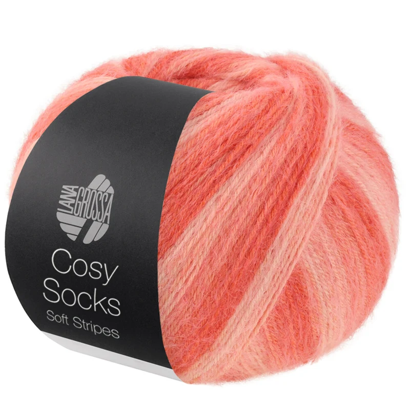 Lana Grossa Cosy Socks Soft Stripes 113 Lohi/lohenpunainen/koralli