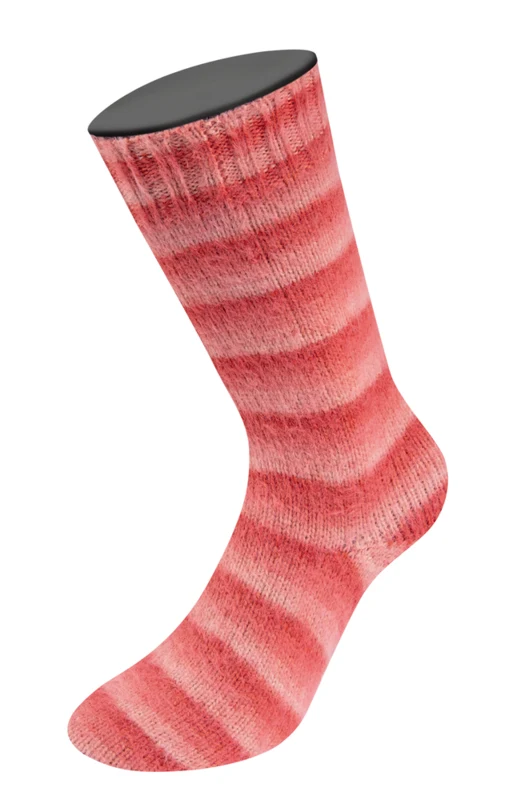 Lana Grossa Cosy Socks Soft Stripes 113 Lohi/lohenpunainen/koralli