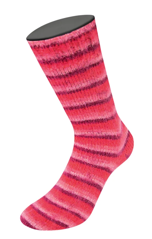 Lana Grossa Cosy Socks Soft Stripes 105 Bordeaux/vaaleanpunainen/vadelma/pinkki