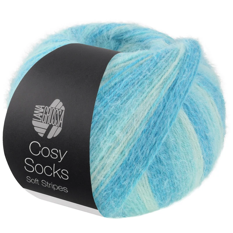 Lana Grossa Cosy Socks Soft Stripes 115 Mintunvihreä/vaalea turkoosi/turkoosi