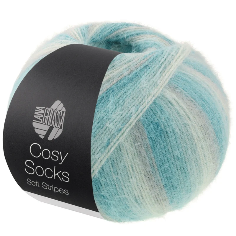 Lana Grossa Cosy Socks Soft Stripes 110 Vaaleanharmaa/mintunvihreä/mintunturkoosi/turkoosi/vaalea petrooli