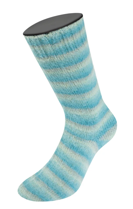 Lana Grossa Cosy Socks Soft Stripes 110 Vaaleanharmaa/mintunvihreä/mintunturkoosi/turkoosi/vaalea petrooli