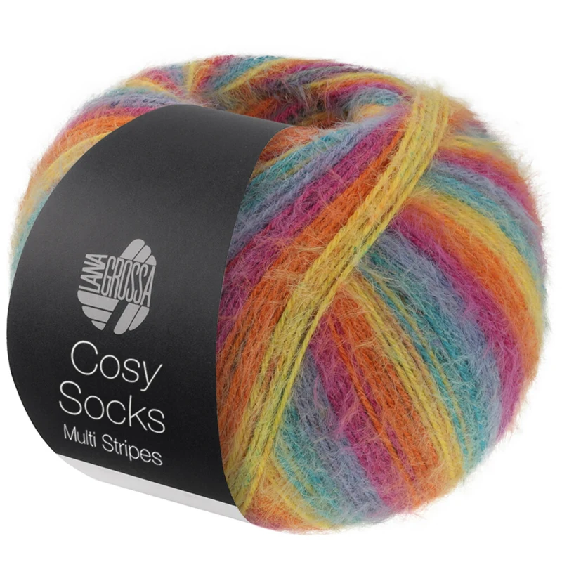 Lana Grossa Cosy Socks Multi Stripes 151 Petroli/savunsininen/fuksia/oranssi/keltainen