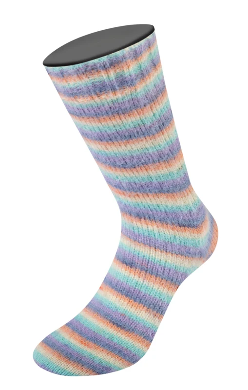 Lana Grossa Cosy Socks Multi Stripes 153 Laventeli/harmaansininen/lohi/kerma/turkoosi