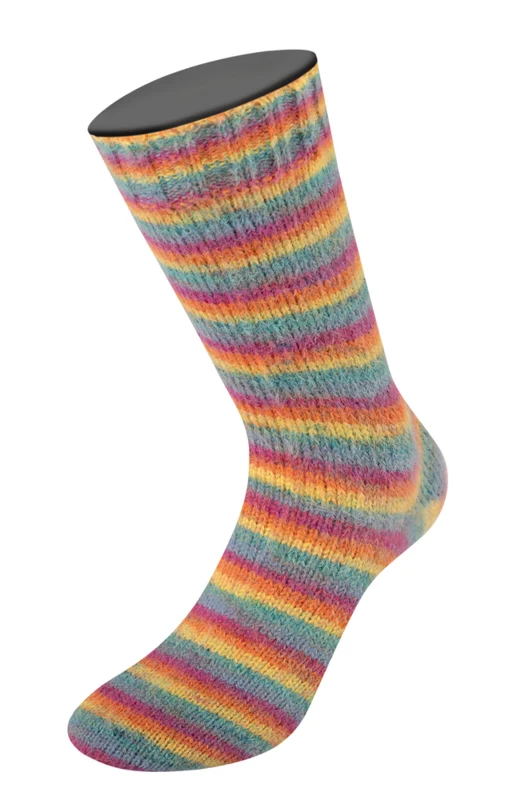 Lana Grossa Cosy Socks Multi Stripes 151 Petroli/savunsininen/fuksia/oranssi/keltainen