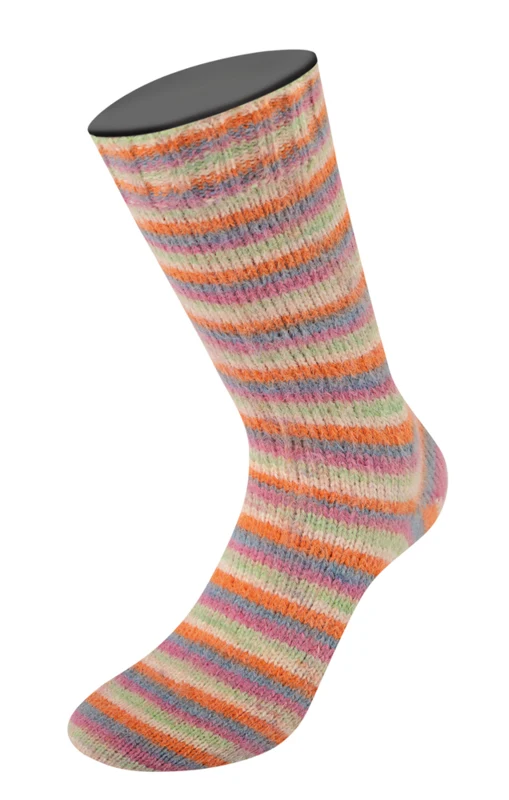 Lana Grossa Cosy Socks Multi Stripes 154 Tummanharmaa/harmaansininen/fuksia/vaaleanvihreä/kerma/oranssi