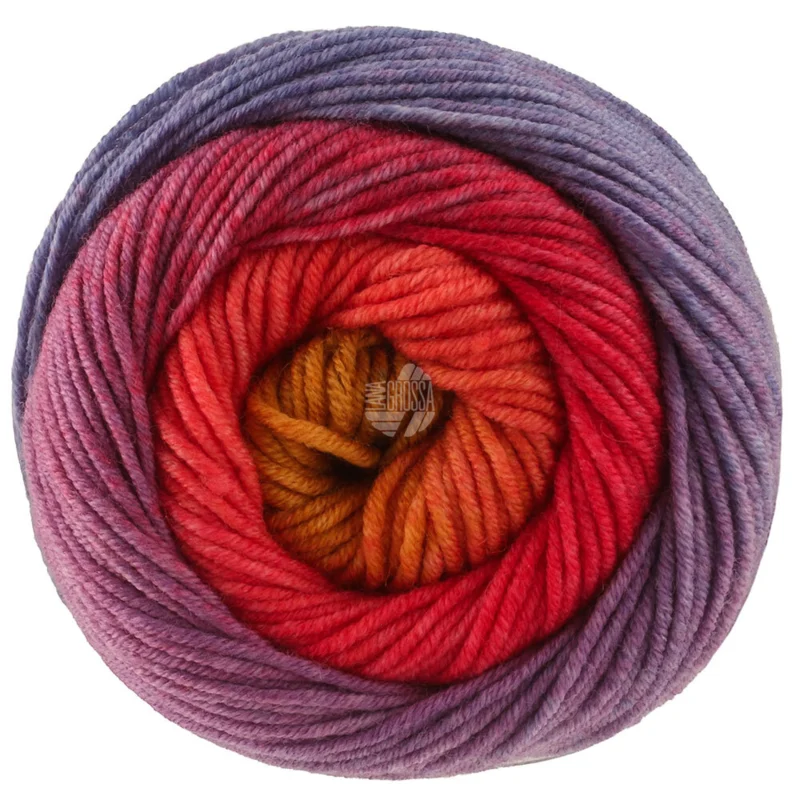 Lana Grossa Cool Wool Big Color 4048 Vaalea punainen/viininpunainen/punavioletti/petroolinsininen/oliivi/curry/oranssi