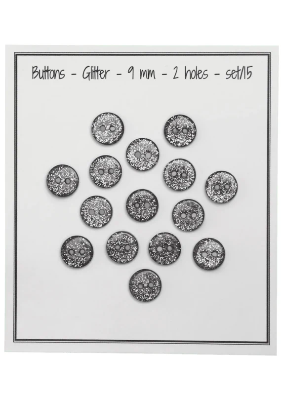 Go Handmade Glitter-napit 9 mm Musta