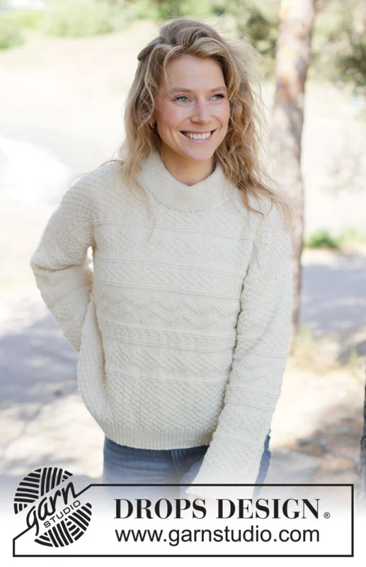 White Echo Sweater – DROPS 263-1, kohoneulepusero DROPS Lima -langasta, kuva 4