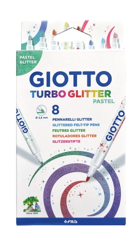Giotto Turbo Glitter Pastel Tussit, 8 kpl