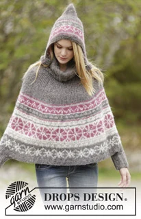 164-6 Sweet Winter Poncho by DROPS Design