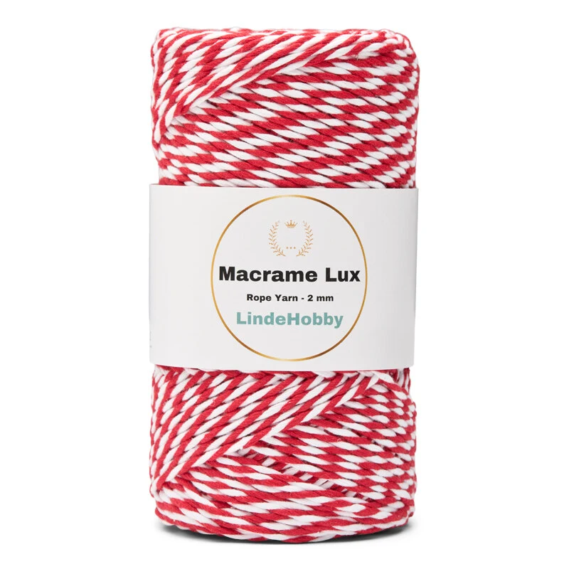 LindeHobby Macrame Lux, Rope Yarn, 2 mm 12 Punainen ja valkoinen