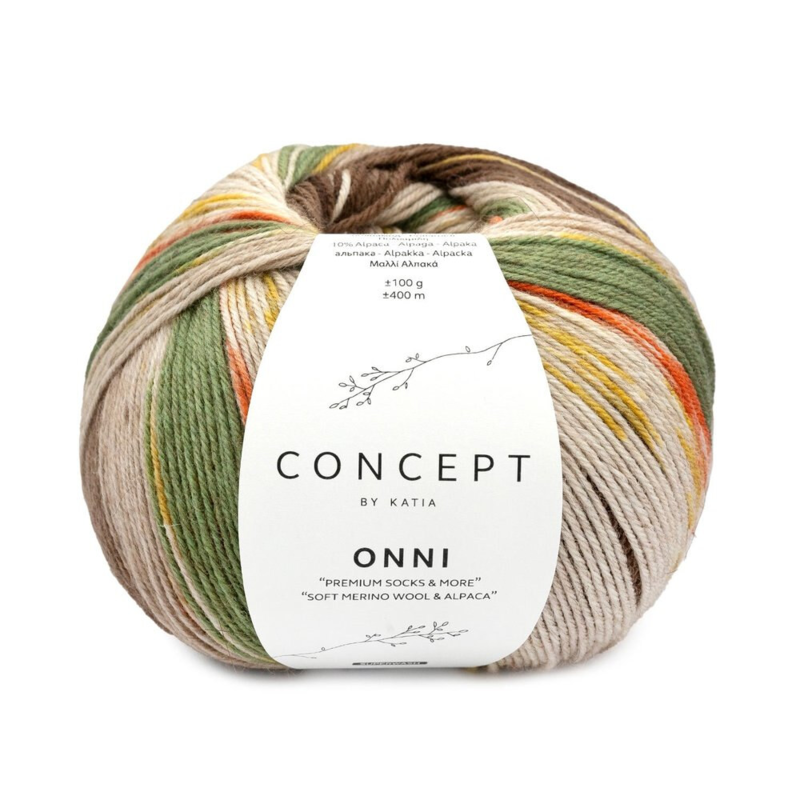 Katia Concept Onni Socks 400 Ruskea-Ruosteenpunainen-Okra Keltainen