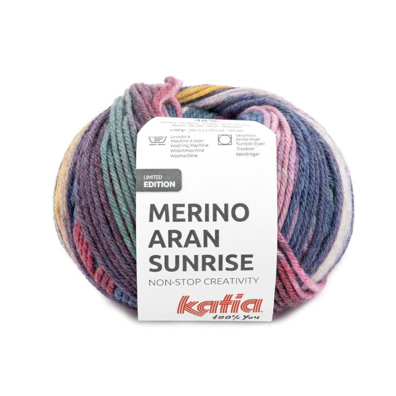 Katia Merino Aran Sunrise 306 Fuksia-Sininen-Okrankeltainen