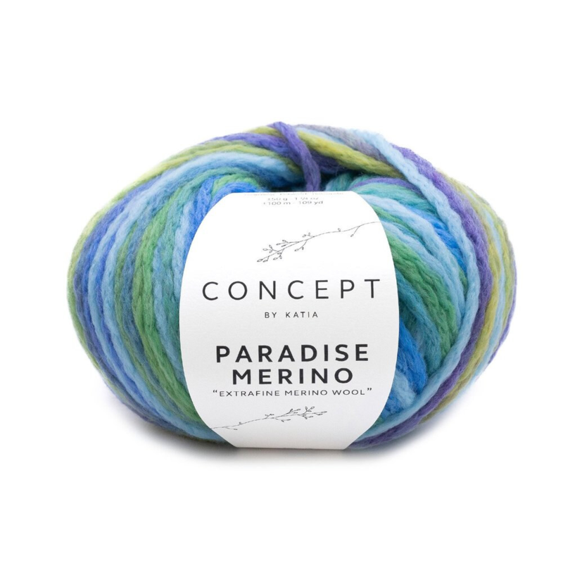 Katia Concept Paradise Merino 502 Vaaleansininen-Sininen-Vihreä-Keltainen