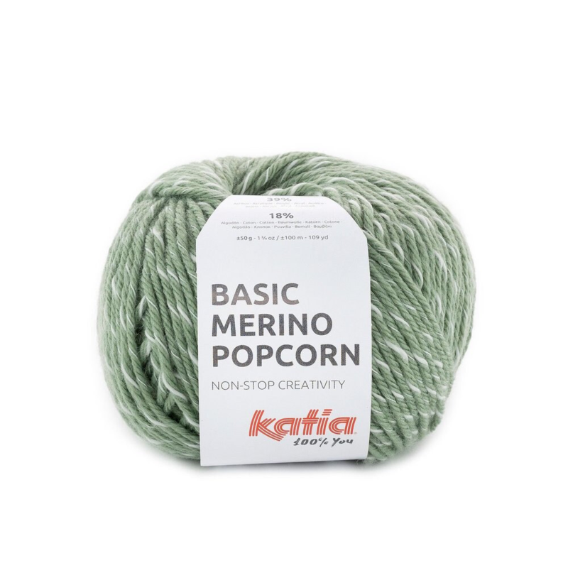 Katia Basic Merino Popcorn 108 Maastonvihreä-valkoinen