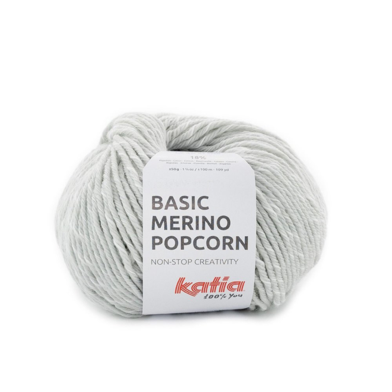 Katia Basic Merino Popcorn 104 Vaaleanharmaa-valkoinen