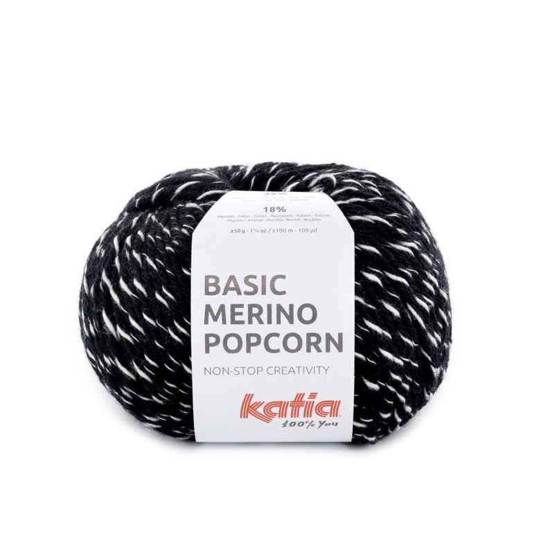 Katia Basic Merino Popcorn 102 Musta-valkoinen