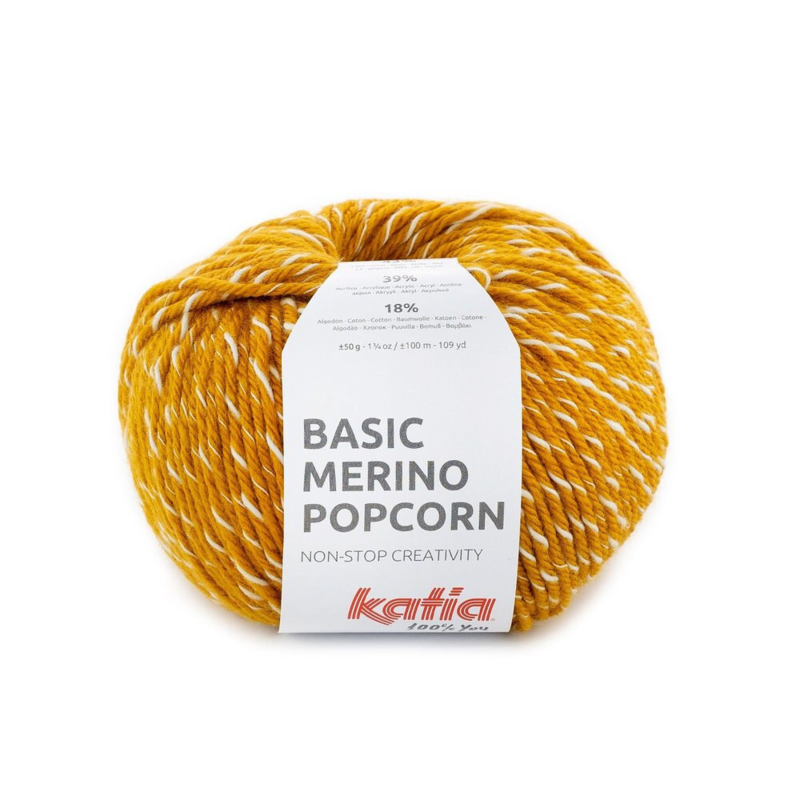 Katia Basic Merino Popcorn 107 Sinappi-valkoinen