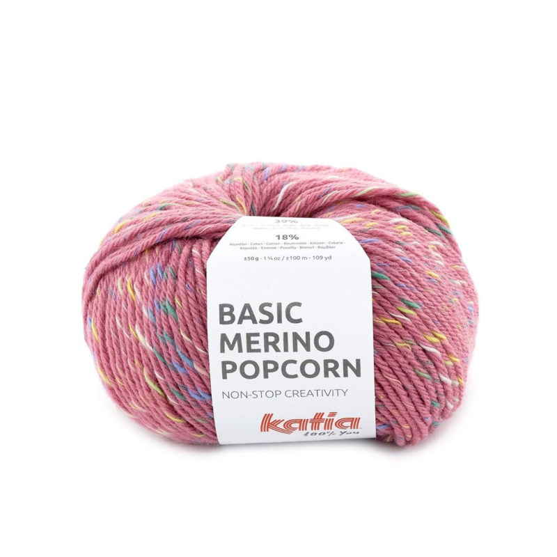 Katia Basic Merino Popcorn 200 Ruusu-monivärinen