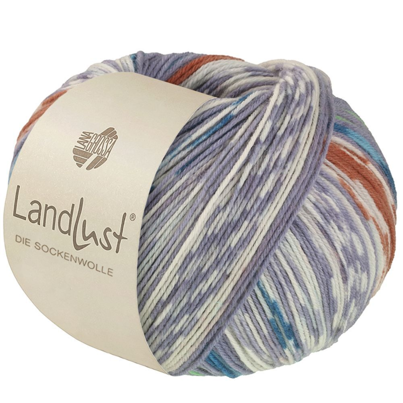 Lana Grossa Landlust Die Sockenwolle 614 Harmaa/Valkoinen/Vaalea-/Tumma petrooli/Okrankeltainen/Toukokuunvihreä