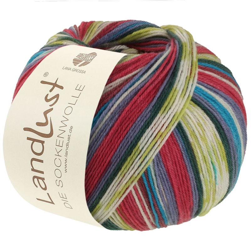 Lana Grossa Landlust Die Sockenwolle 717 Vadelmanpunainen/Violetti sininen/Valkoinen/Kanelinruskea/Toukokuunvihreä/Tummanvihreä/Taivaansininen