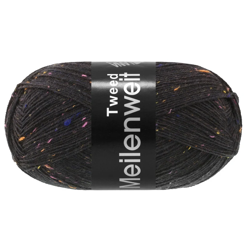 Lana Grossa Meilenweit 100 Tweed 186 Hiilenmusta