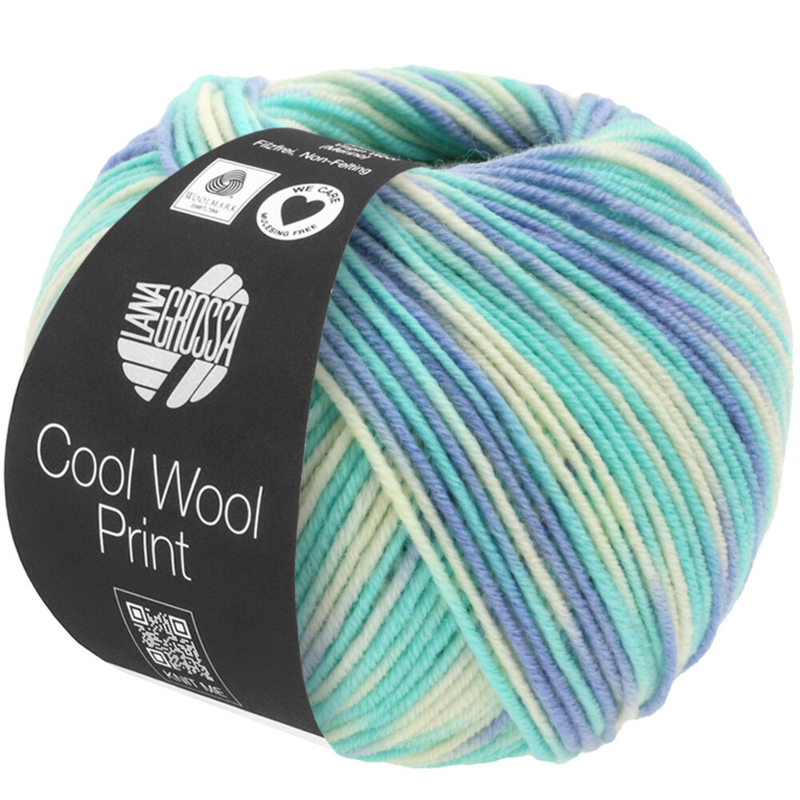 Lana Grossa Cool Wool Print 728 Taivaansininen/Vaalea turkoosi/Ecru