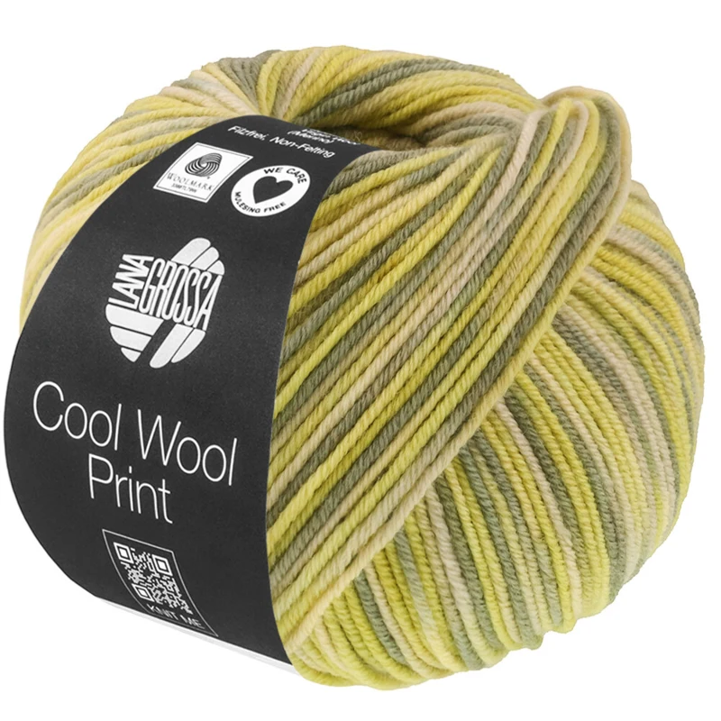 Lana Grossa Cool Wool Print 843 Vihreänbeige/Lime/Harmaanvihreä/Resedanvihreä