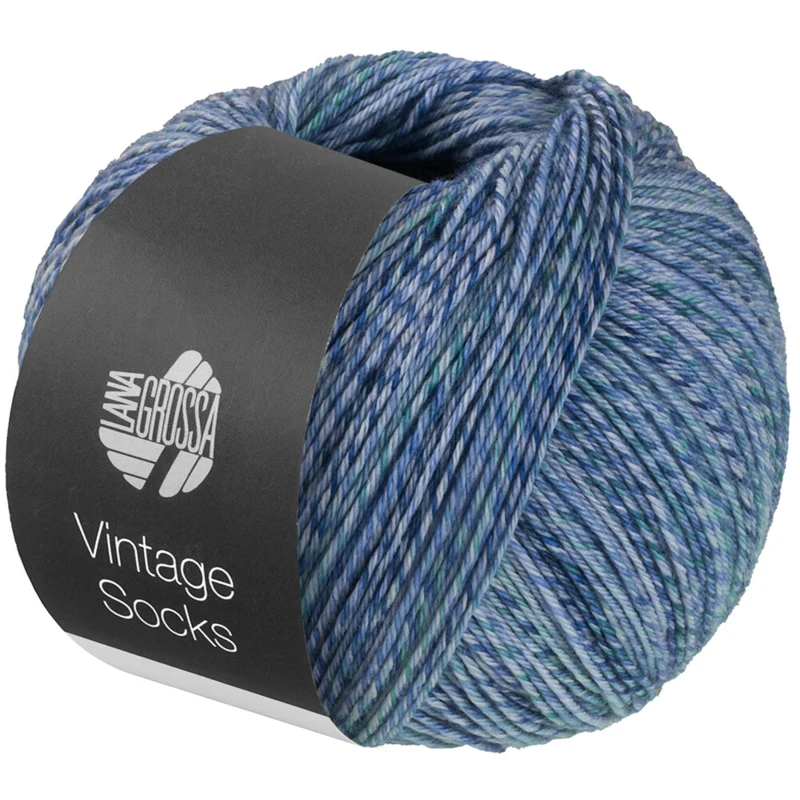 Lana Grossa Vintage Socks 1017 Vaaleanharmaa/farkunsininen/sinivioletti/harmaanvihreä meleerattu
