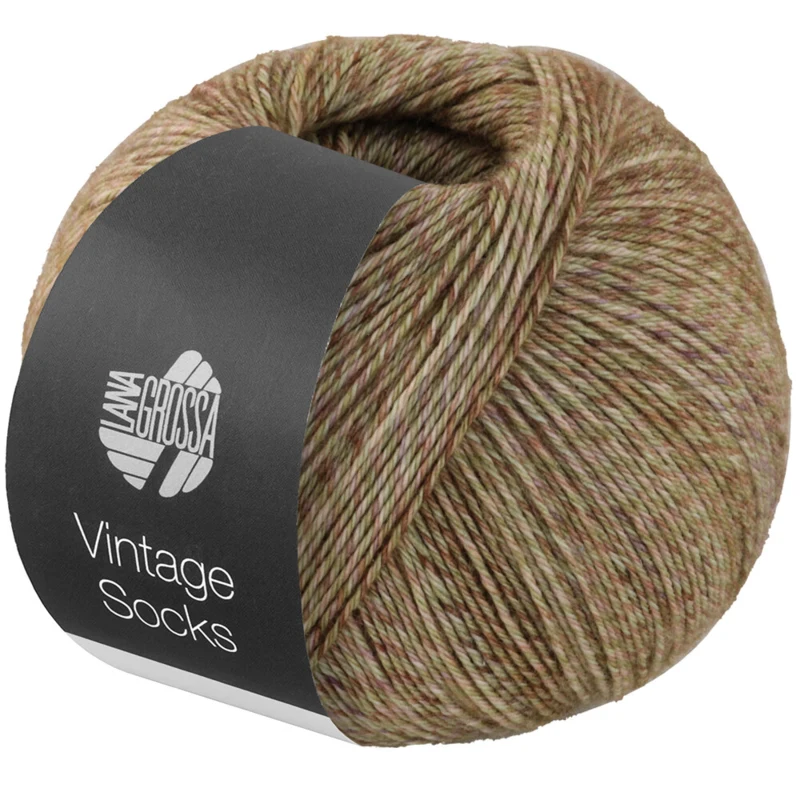 Lana Grossa Vintage Socks 1013 Khaki/vaaleabeige/hempeänvihreä/ruskeameleroitu