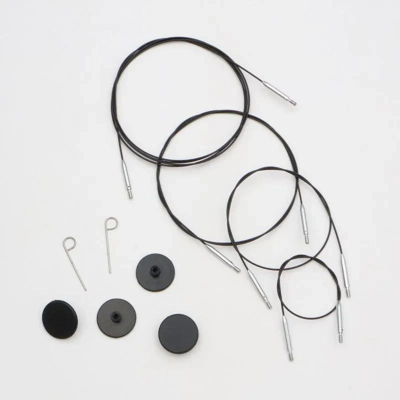 KnitPro Thin & Flex Kaapeli, Musta Hopea Swivel, 40–150 cm