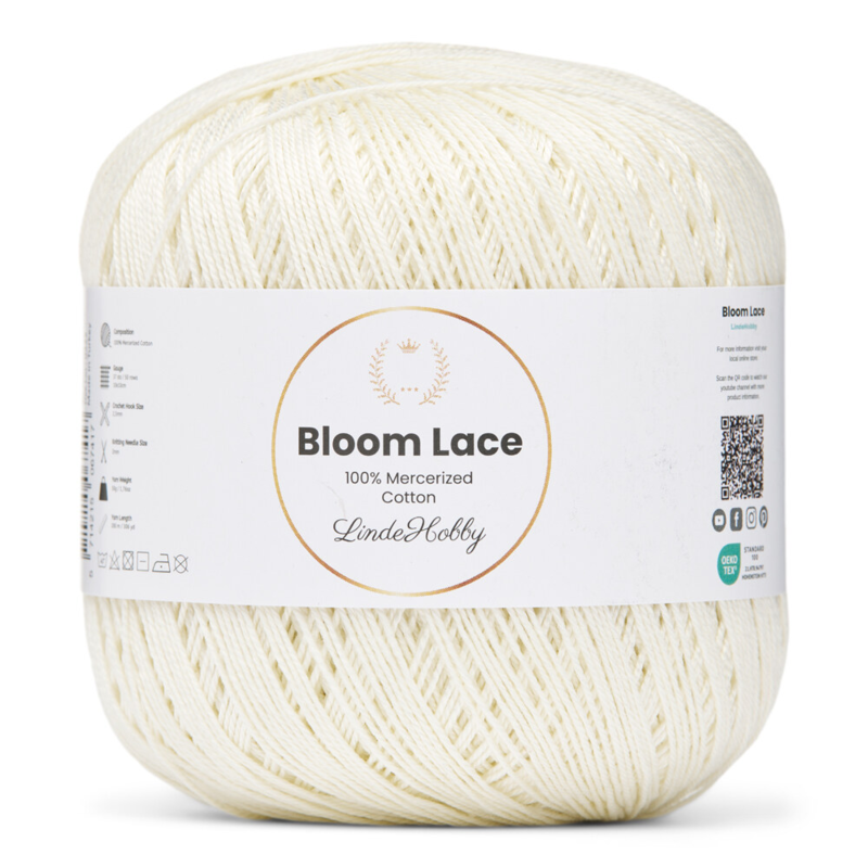 LindeHobby Bloom Lace Mercerized Cotton 30 Luonnonvalkoinen