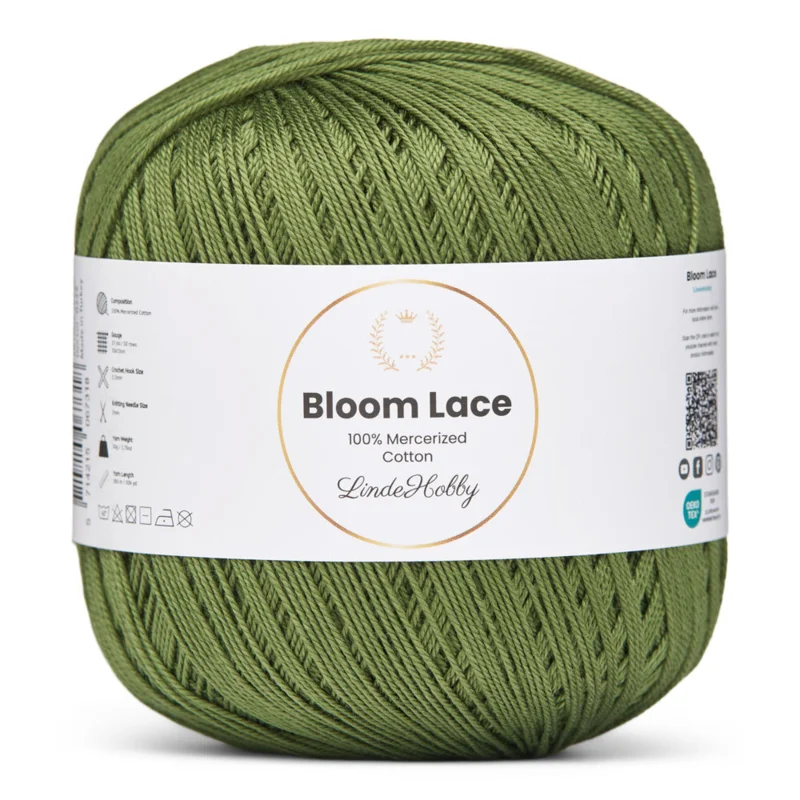 LindeHobby Bloom Lace Mercerized Cotton 20 Oliivinvihreä