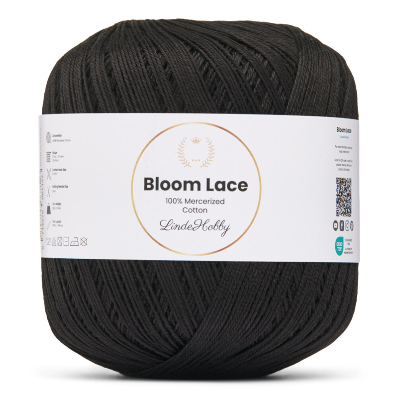 LindeHobby Bloom Lace Mercerized Cotton 01 Musta