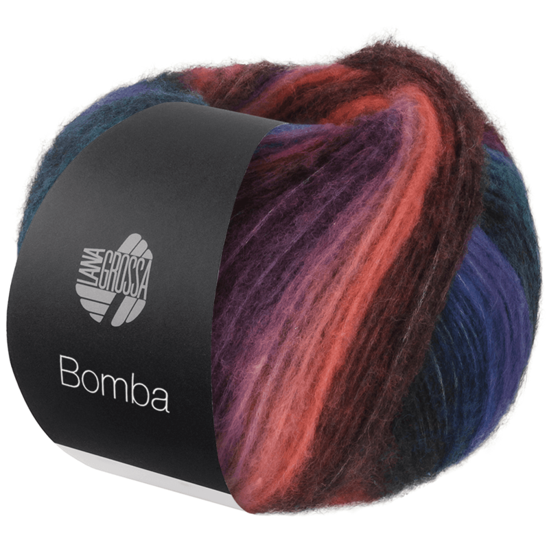 Lana Grossa Bomba 03 Lohi/harmaanpunainen/tummavioletti/turkoosinsininen/petroolinsininen/kuninkaansininen